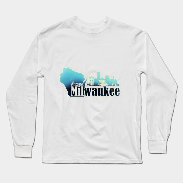 Milwaukee, Wisconsin Grunge Skyline Long Sleeve T-Shirt by DimDom